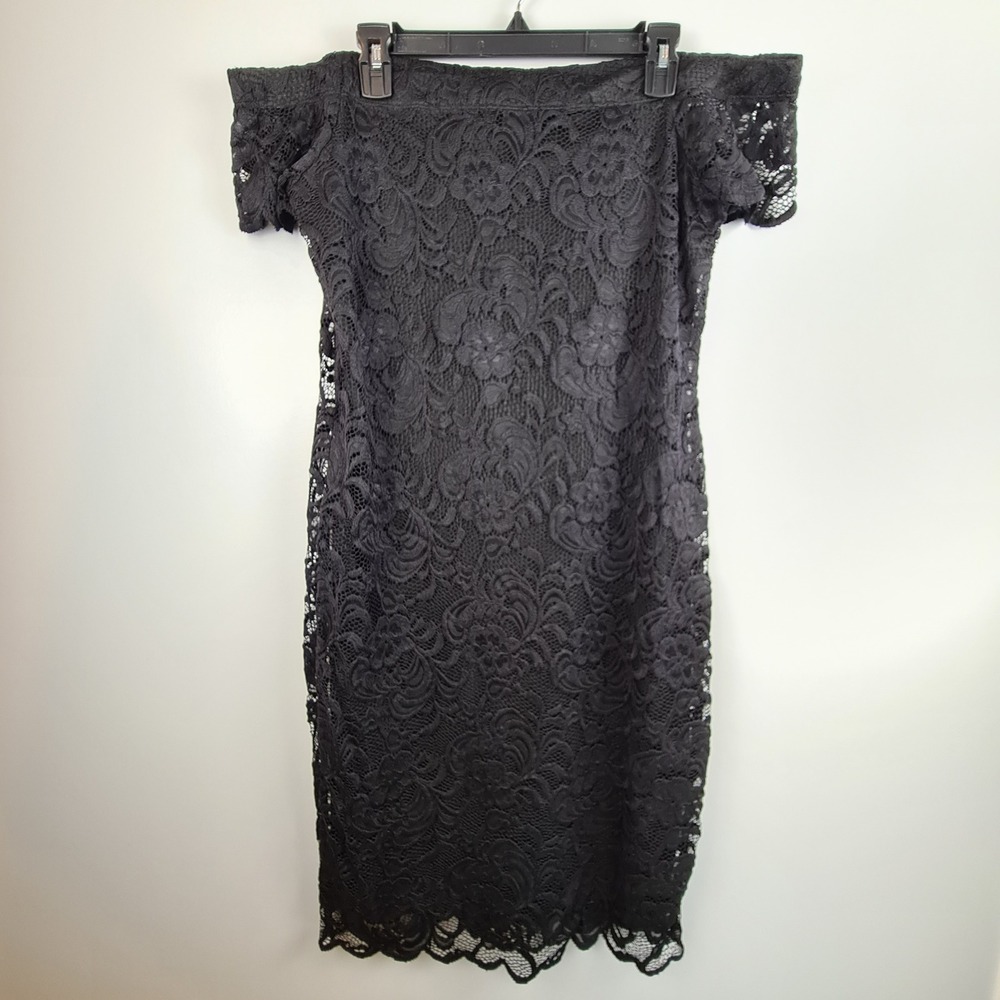Ambiance Black Lace Off the Shoulder Sheath Dress Plus Size 1X Floral LBD Dress